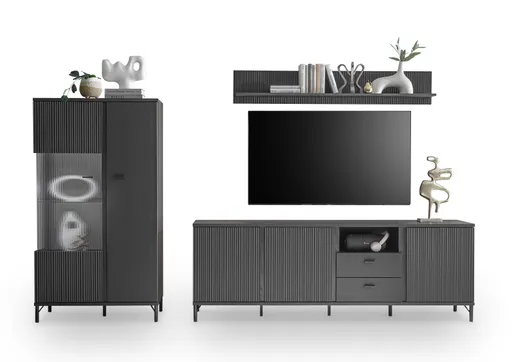 TV-Board - B ca. 200 cm, Schwarz