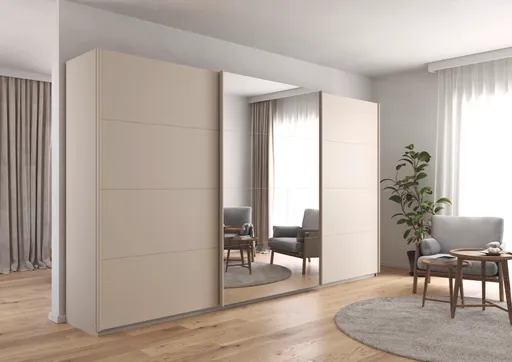 Schwebetürenschrank RIVASA- B ca. 361 cm, Champagner, Spiegel