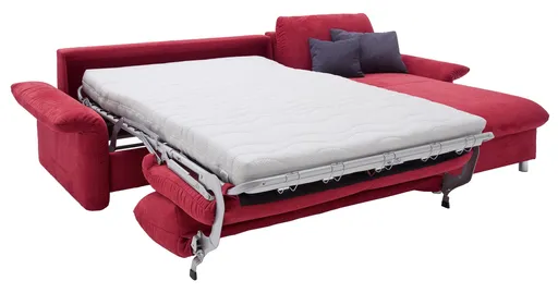 Schlafsofa - 2-Sitzer mit Longchair rechts inkl. Bettfunktion, Stoff, Chianti