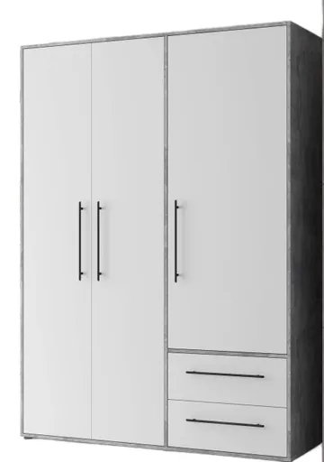 Drehtürenschrank FATHIE- B ca. 144 cm, Betonoptik, Weiß
