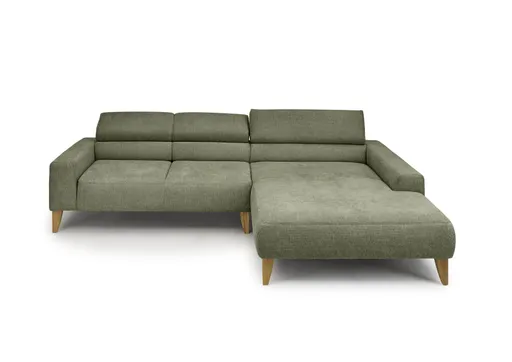 Ecksofa CHENOA - 2-Sitzer mit Longchair rechts, Sitzvorzug motorisch, Stoff, Dunkelgrün
