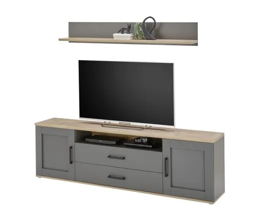 Lowboard - inkl. Wandboard, Grau, Artisan Eiche Nachbildung