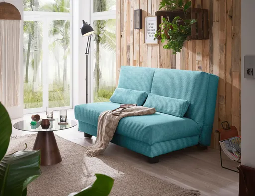  Schlafsofa EASY Optik A - 2-Sitzer ohne Armlehne, 140 cm inkl. Schlaffunktion, Cord, Türkis