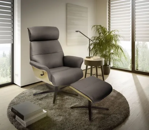 TV-Sessel MOANI mit Hocker - drehbar, Kopfteilverstellung, Leder, Dunkelbraun
