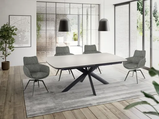 Esstisch MAXIE - ausziehbar, LB ca. 190x98 cm, Glaskeramik, Travertin farbig