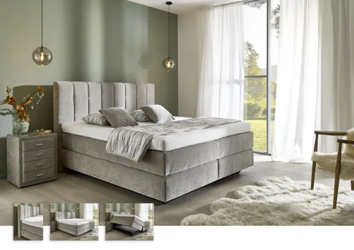 Boxspringbett - Liegefläche ca. 180x200 cm, Stoff, Grau