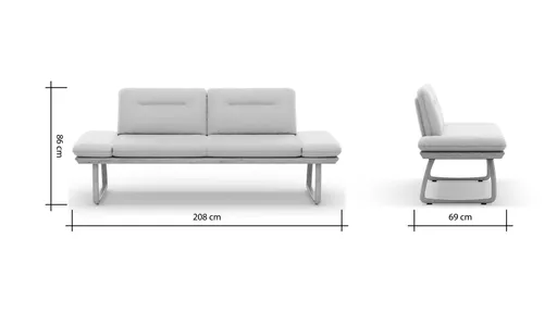 Bank Kamari - Breite ca. 208cm, Seitenteile verstellbar, Leder, Kitt