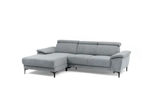 Ecksofa EZRA - Ecke links, 2-Sitzer inkl. Kopfteilverstellungen, Stoff, Dunkelgrau