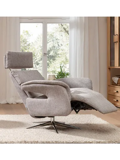 Relaxsessel Amila - Größe M, inkl. Relaxfunktion und Kopfteilverstellung, Stoff, Grau