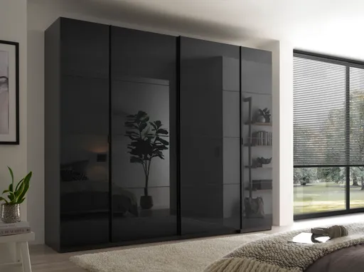 Schwebe- Drehtürenschrank - B. ca. 267 cm, Grauglas, Graphit