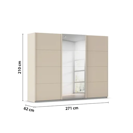Schwebetürenschrank RIVASA- B ca. 271 cm, Champagner, Spiegel