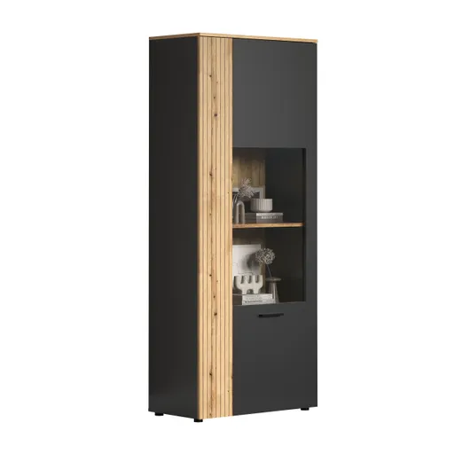Vitrine - B ca. 80 cm, Anthrazit, Eiche Coast Evoke Nachbildung