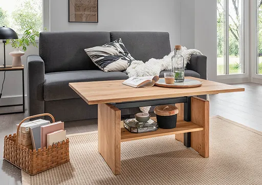 Couchtisch - höhenverstellbar, LB ca. 105x65 cm, Eiche massiv