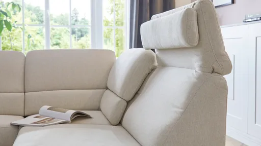 Ecksofa Valera - 3-Sitzer mit Ecke rechts inkl. Rückenlehne verstellbar und Relaxfunktion motorisch, Stoff, Natur