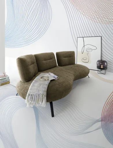 Nierensofa PACEY - 3-Sitzer inkl. Schwenkrücken, Stoff, Hellbraun