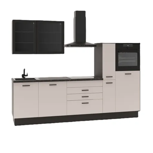 Küchenblock- ohne E-Geräte, B ca. 280 cm, Schwarz, Matt, Kaschmir, Matt