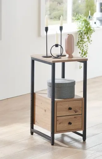 Beistelltisch - B/H/T ca. 30x63x40 cm, Eiche Nachbildung, Schwarz