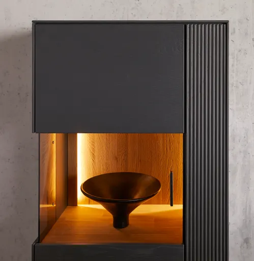 Vitrine Estana - inkl. Beleuchtung, Eiche massiv, anthrazit