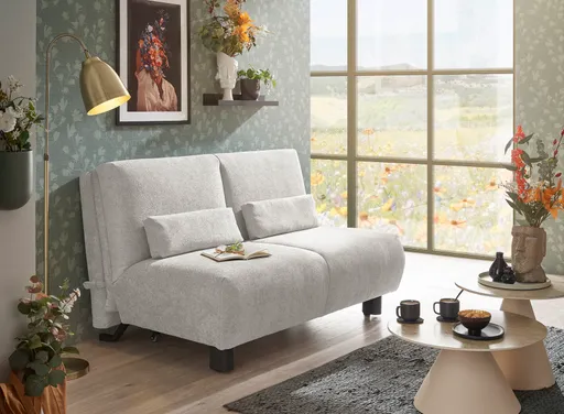 Faltsofa EBBY - 2-Sitzer ohne Armlehne, 140 cm inkl. Schlaffunktion/Relaxfunktion, Stoff, Creme