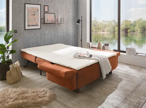  Faltsofa Easy - 2-Sitzer, ca. 140 cm inkl. Schlaffunktion/Topper/Armteil verstellbar, Stoff, Rot