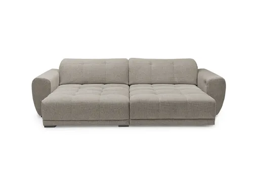 Ecksofa - Longchair links mit 2-Sitzer, Kopfteil verstellbar, Sitztiefe verstellbar motorisch, Stoff, Steingrau