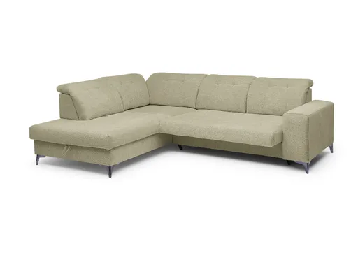 Ecksofa - Ecke links mit 2-Sitzer, Kopfteil verstellbar, Sitztiefe verstellbar motorisch, Stoff, Sand