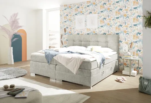 Boxspringbett SANDRIN I- Liegefläche ca. 200x200 cm, Stoff, Ceme,  inkl. Stauraum