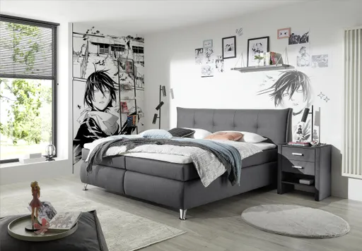 Boxspringbett HAROA- Liegefläche ca. 180x200 cm, Stoff, Grau, inkl. Topper