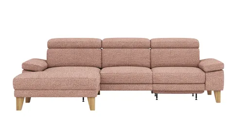 Ecksofa Hudson - Longchair links mit 2,5-Sitzer, inkl. Kopfteil/Armlehne verstellbar und Relaxfunktion (motorisch), Stoff, Kupfer