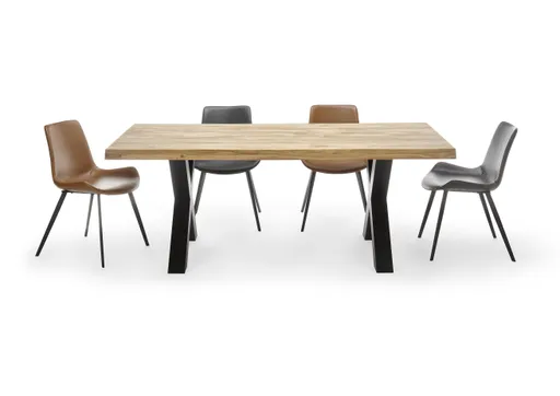 Esstisch - LB ca. 220x100 cm, Wildeiche massiv geölt, Baumkante, Schwarz