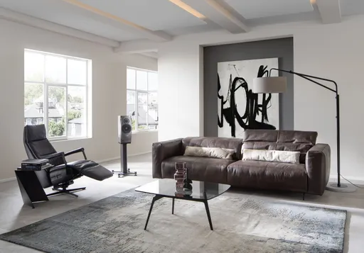 Sofa Arrezo - Leder, Tabakbraun, Rücken verstellbar