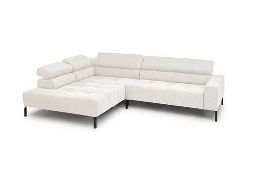 Ecksofa COLLEEN - Ecke links und 2-Sitzer, Sitzvorzug motorisch, Feincord, Weiß