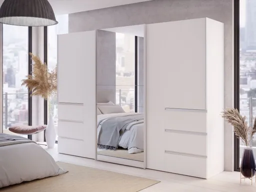 Schwebetürenschrank FJOLLA- B ca. 270 cm, Weiß, Spiegel