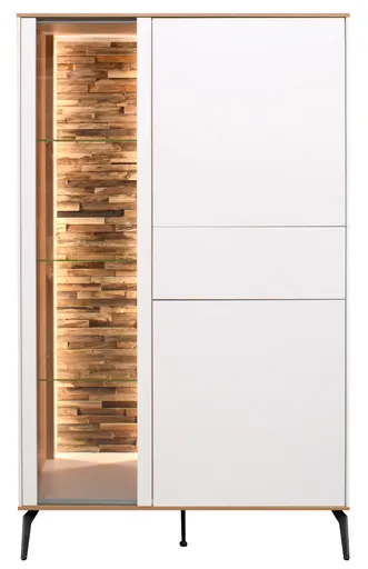 Highboard - B ca. 101 cm, Weiß, Asteiche, Schwarz