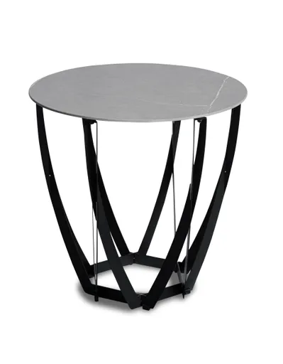 Beistelltisch - Ø/H ca. 50x50 cm, Hellgrau marmoriert, Schwarz