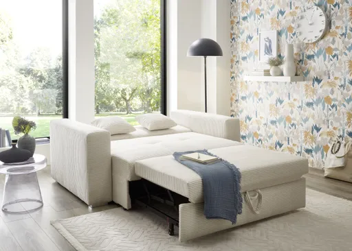 Sofa JORDEN 2 - 2-Sitzer inkl. Schlafftunktion mit Bettkasten, Cord, Beige