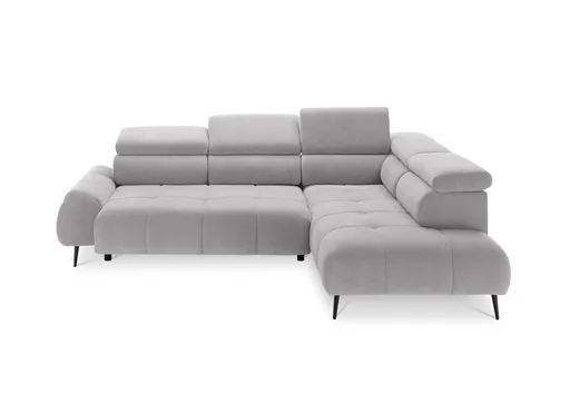 Ecksofa - 2-Sitzer mit Ecke rechts, Sitzvorzug motorisch, Kopfteil verstellbar, Stoff, Hellgrau