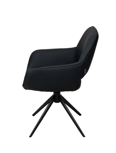 Armlehnstuhl MANOLJA - drehbar, Leder, Schwarz