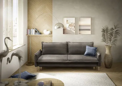Sofa - 3-Sitzer inkl. Schlaffunktion und Bettkasten, Stoff, Taupe