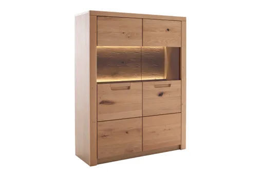 Wohnwand - mit Beleuchtung und Fernbedienung, Eiche Nachbildung, Eiche massiv geölt