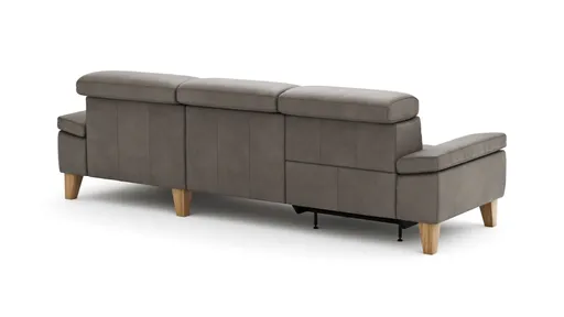 Ecksofa Hudson - 2,5-Sitzer mit Longchair rechts, inkl. Kopfteil/Armlehne verstellbar und Relaxfunktion (motorisch), Stoff, Steingrau