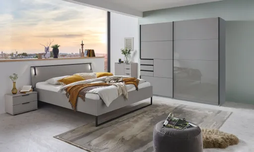 Schwebetürenschrank- B ca. 225 cm, Graubeige, Glas, Graubeige