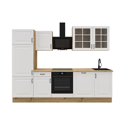 Küchenblock- ohne E-Geräte, B ca. 280 cm, Eiche Dekor, Weiß, Matt