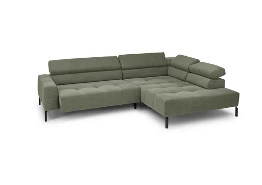  Ecksofa COLLEEN - 2-Sitzer mit Ecke rechts, Sitzvorzug motorisch, Feincord, Olive