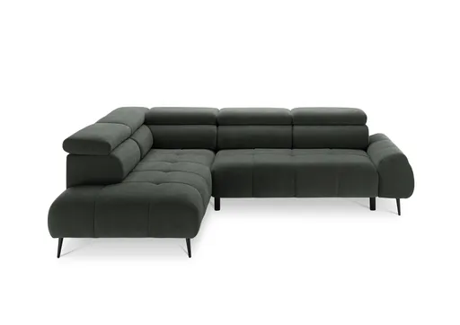 Ecksofa - Ecke links mit 2-Sitzer, Sitzvorzug motorisch, Kopfteil verstellbar, Stoff, Moos