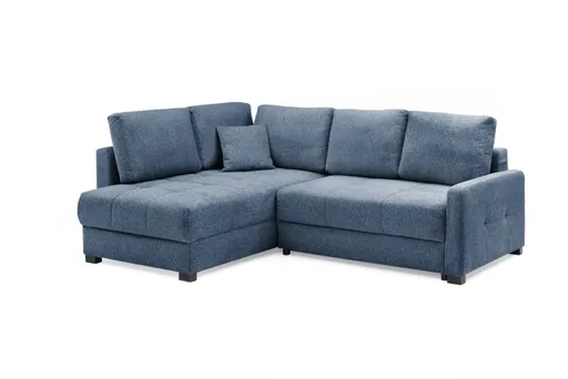 Ecksofa EDWIN - 2-Sitzer, Ecke rechts inkl. Schlaffunktion und Bettkasten, Stoff, Blau