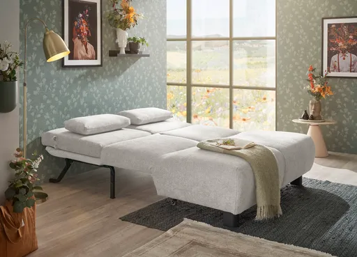 Faltsofa EBBY - 2-Sitzer ohne Armlehne, 140 cm inkl. Schlaffunktion/Relaxfunktion, Stoff, Creme
