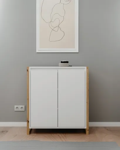 Kommode - B ca. 80 cm, Weiß, Artisan Eiche Nachbildung