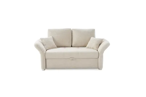 Sofa JORDEN - 1,5-Sitzer inkl. Schlaffunktion mit Bettkasten, verstellbare Armlehnen, Cord, Beige