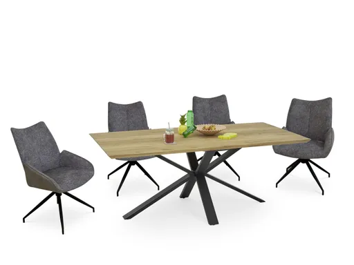 Esstisch - LB ca. 200x100 cm, Eiche massiv geölt, Schweizer Kante, Schwarz